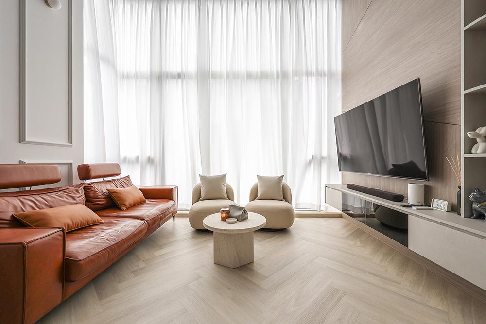 Modern Living Room with Vinyl Flooring and TV Console