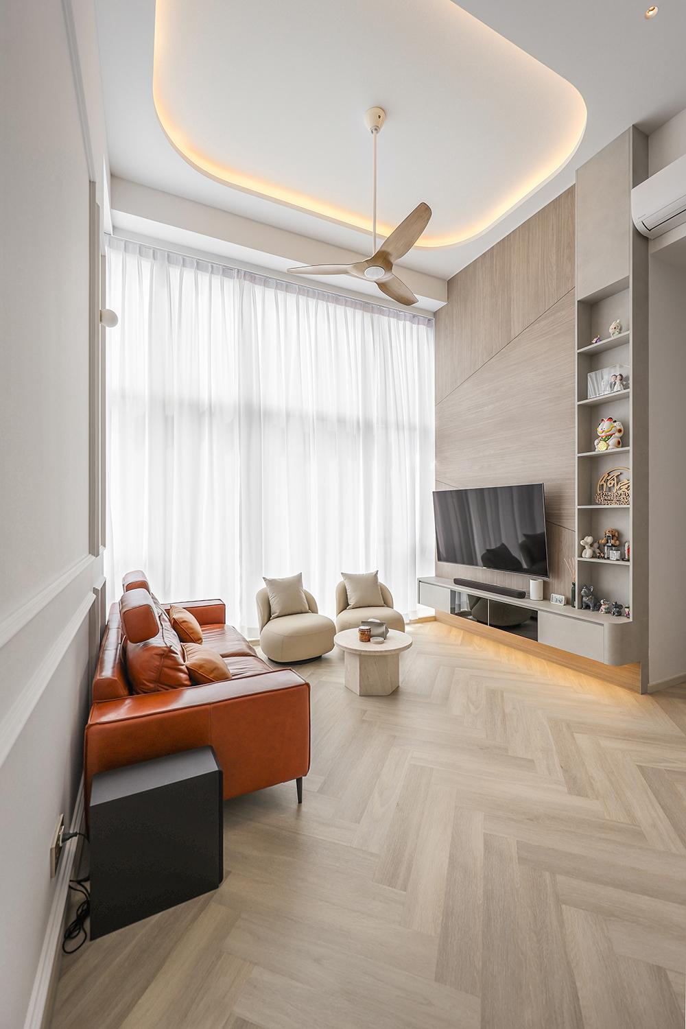 Modern Living Room with Vinyl Flooring and TV Console