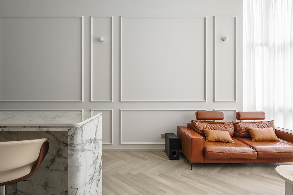 Modern Living Room with Vinyl Flooring and Feature Wall