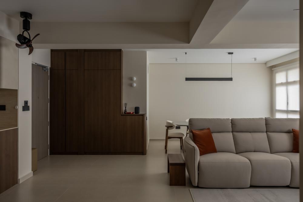 Minimalist Living Room with Vinyl Flooring and TV Console