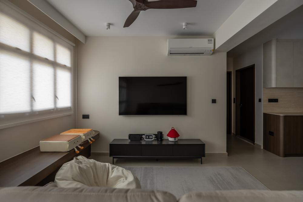 Minimalist Living Room with Countertop and TV Console