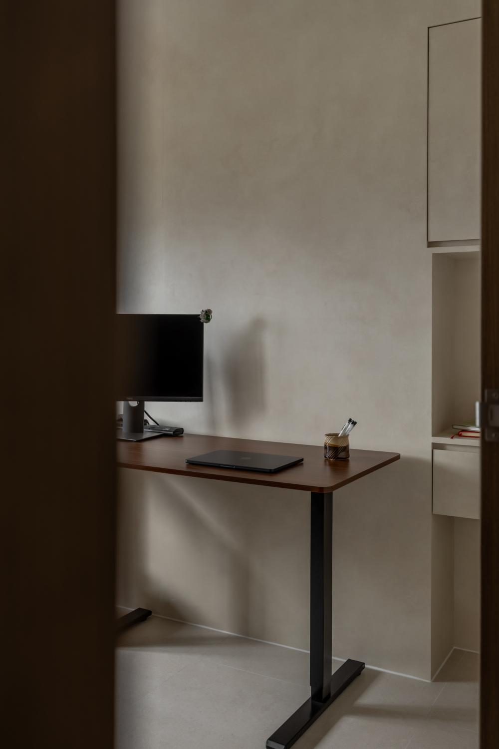 Minimalist Study with Bookshelf and Desk