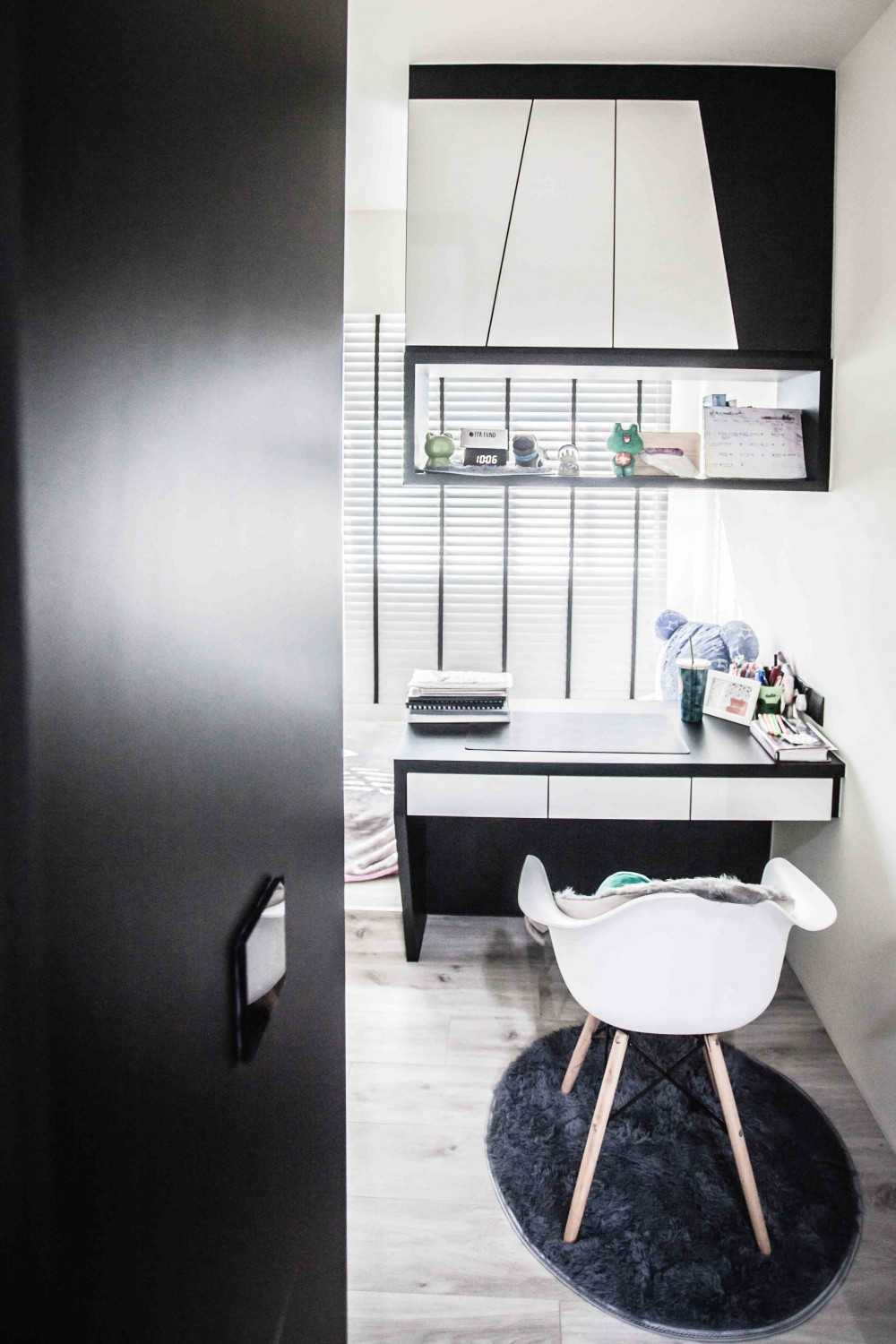 Contemporary Bedroom with Desk and Desk Chairs