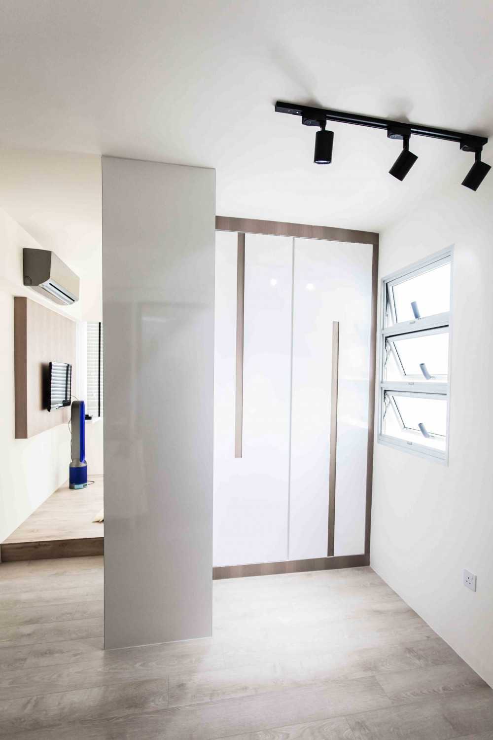 Contemporary Bedroom with Vinyl Flooring and Feature Wall