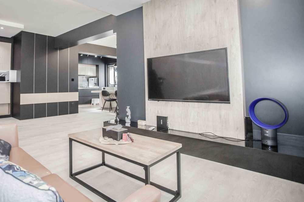 Contemporary Living Room with Vinyl Flooring and TV Console