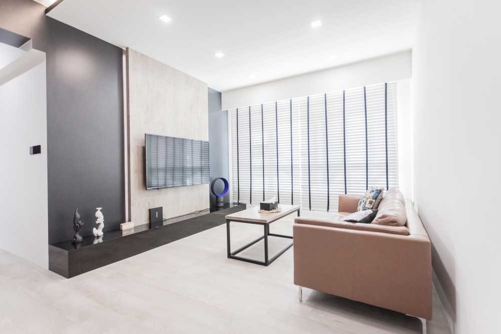 Contemporary Living Room with Vinyl Flooring and TV Console