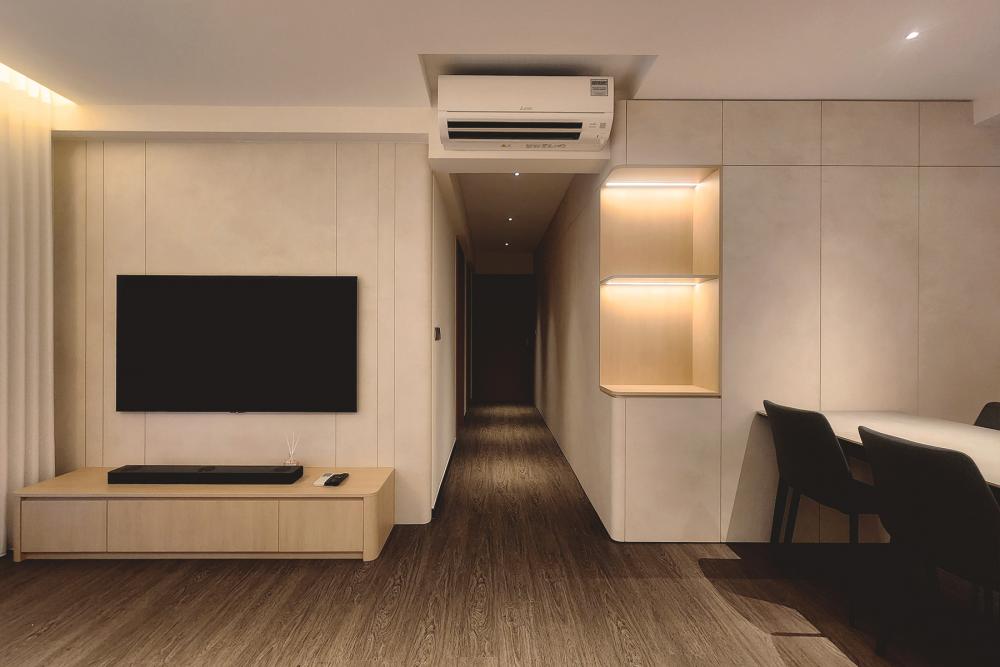 Minimalist Living Room with Vinyl Flooring and TV Console