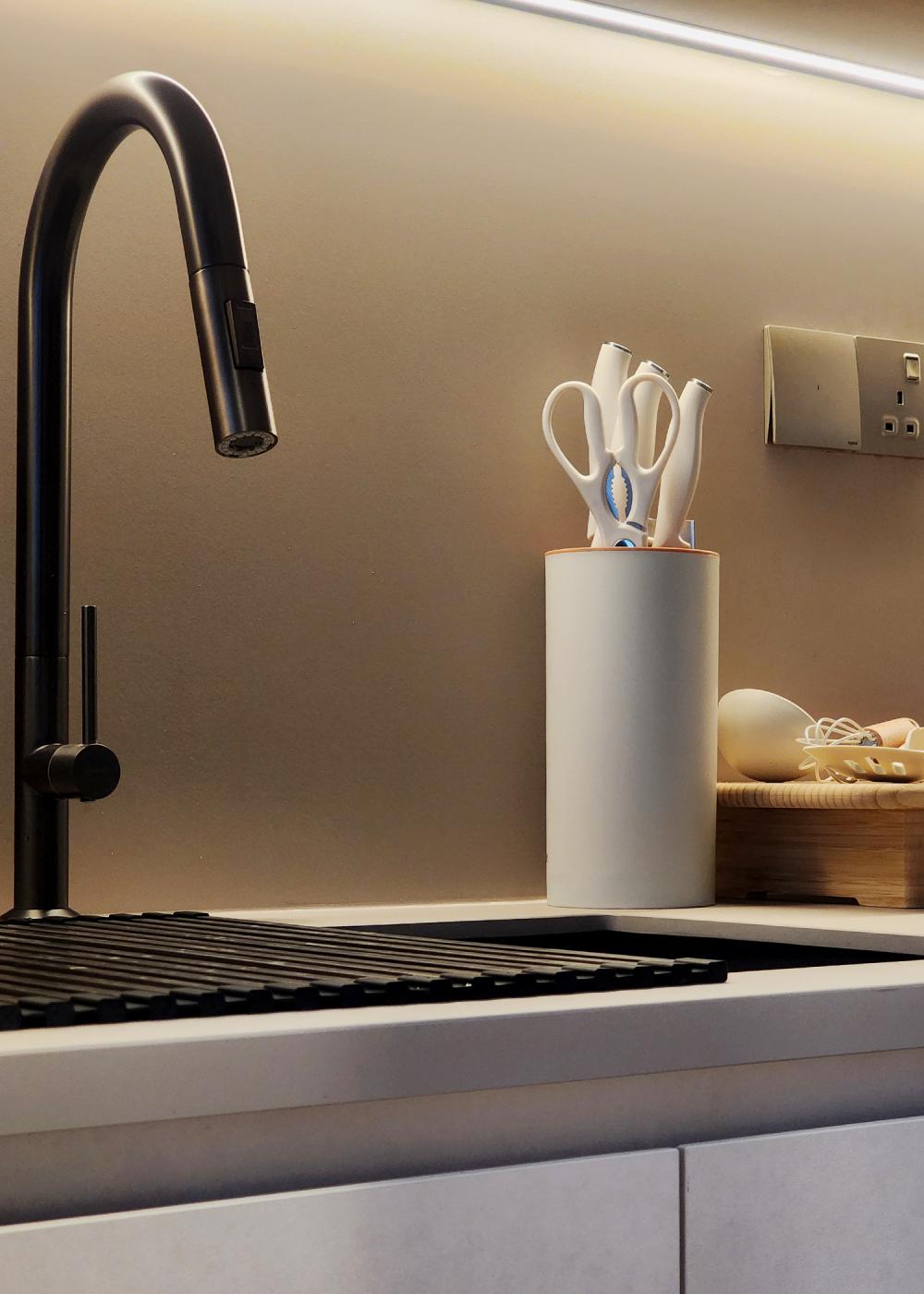 Minimalist Kitchen with Countertop and Vinyl Flooring