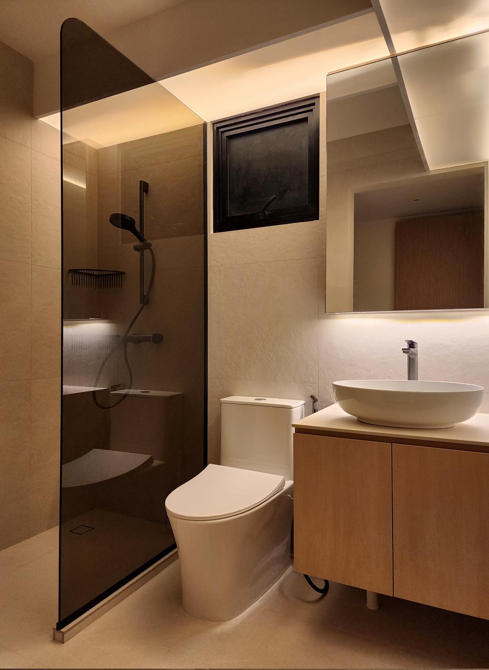 Minimalist Bathroom with Countertop and Shower Screen