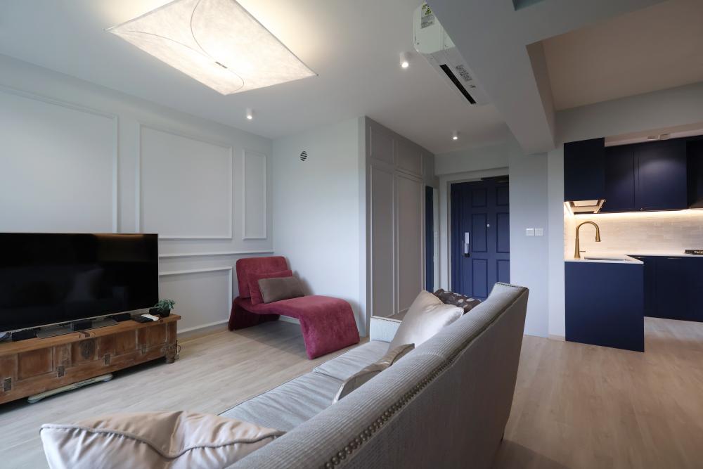 Contemporary Living Room with Vinyl Flooring and Sofa