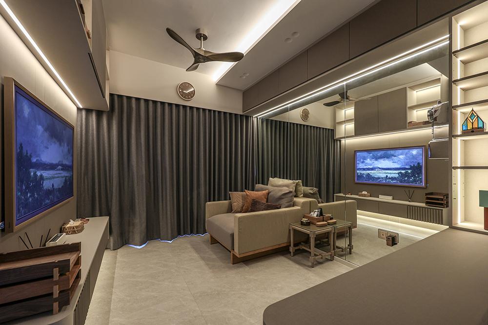 Modern Living Room with TV Console and Mirror