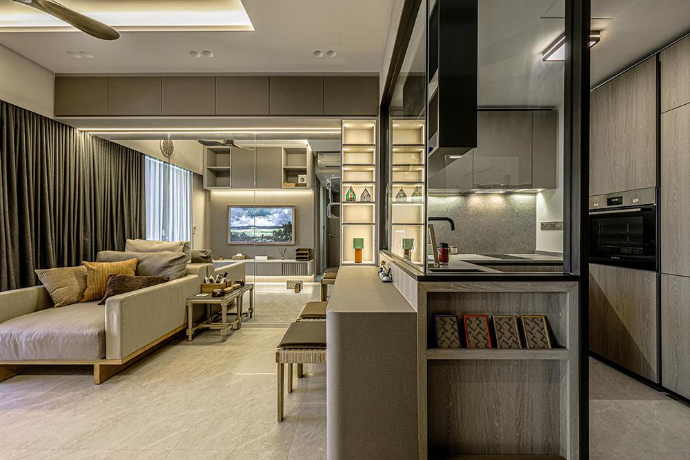 Modern Living Room with TV Console and Mirror