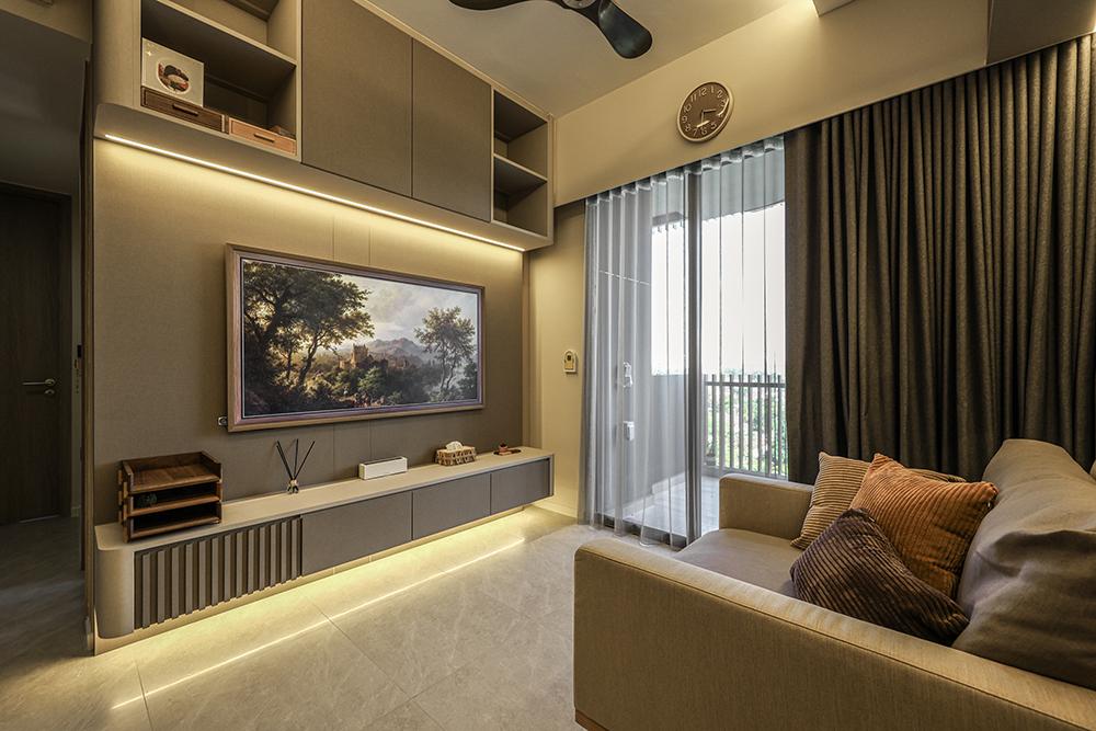 Modern Living Room with TV Console and Feature Wall