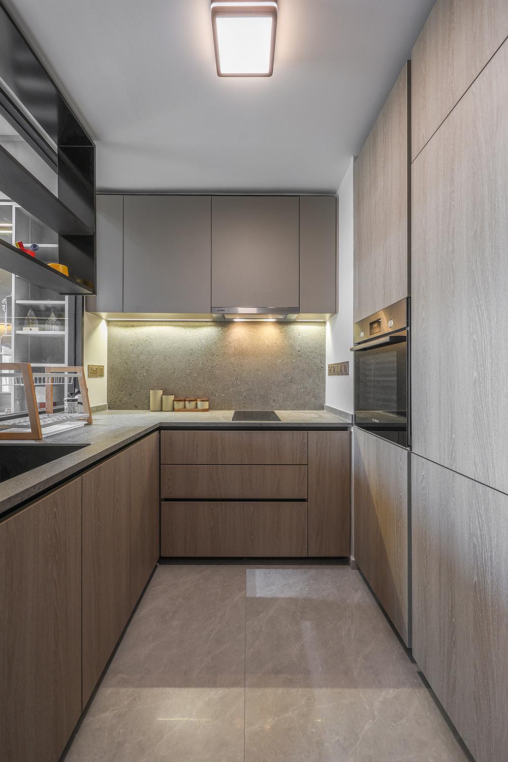 Modern Kitchen with Countertop and Kitchen Cabinets