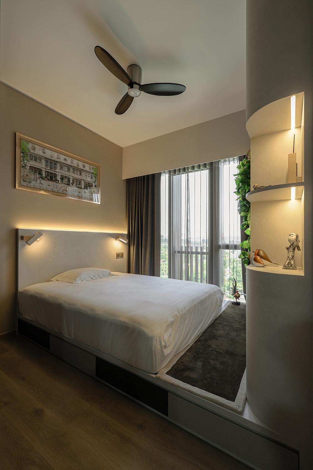 Modern Bedroom with Platform Bed and Built-in Bed
