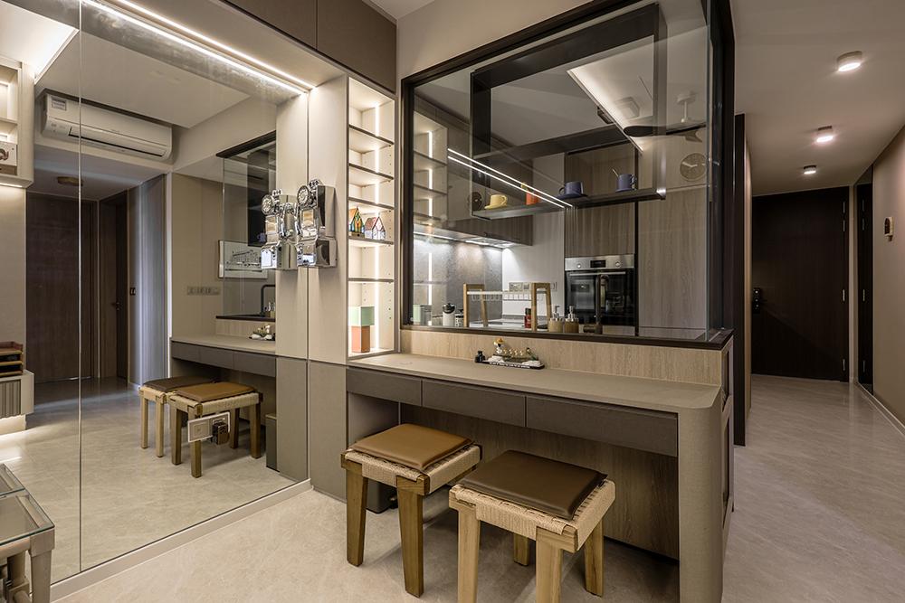 Modern Dining Room with Mirror and Display Cabinets