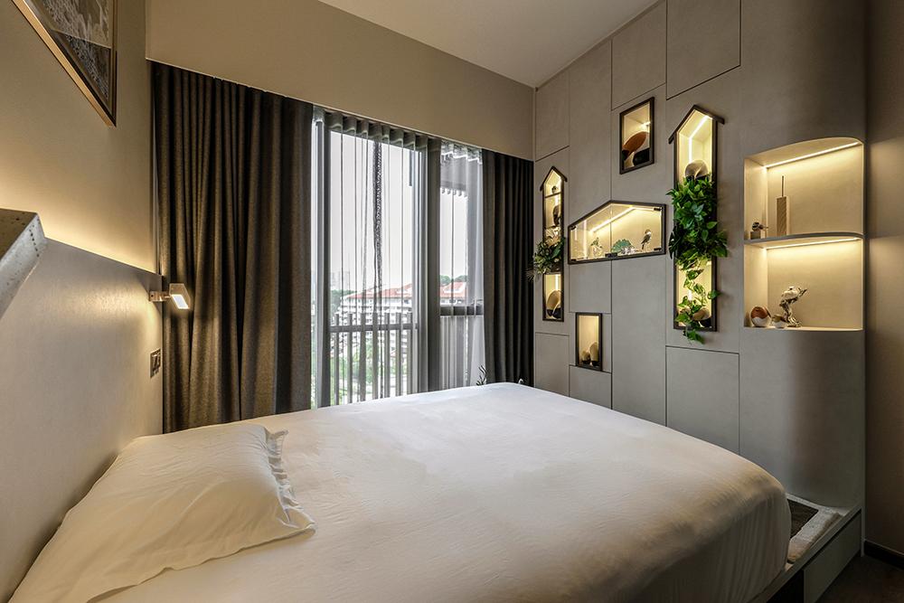 Modern Bedroom with Platform Bed and Storage Cabinets