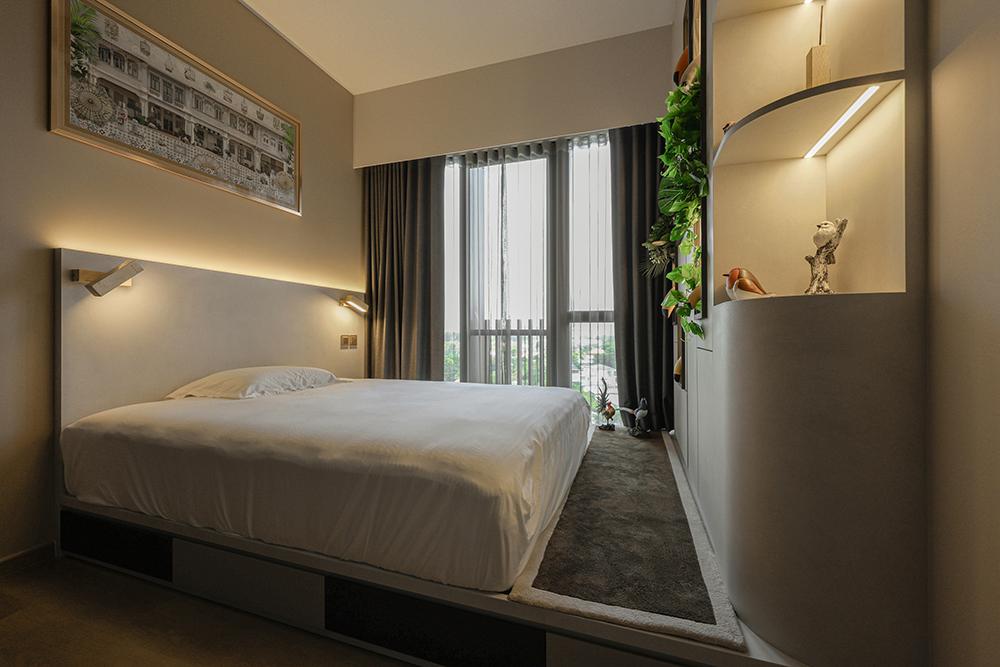 Modern Bedroom with Platform Bed and Built-in Bed