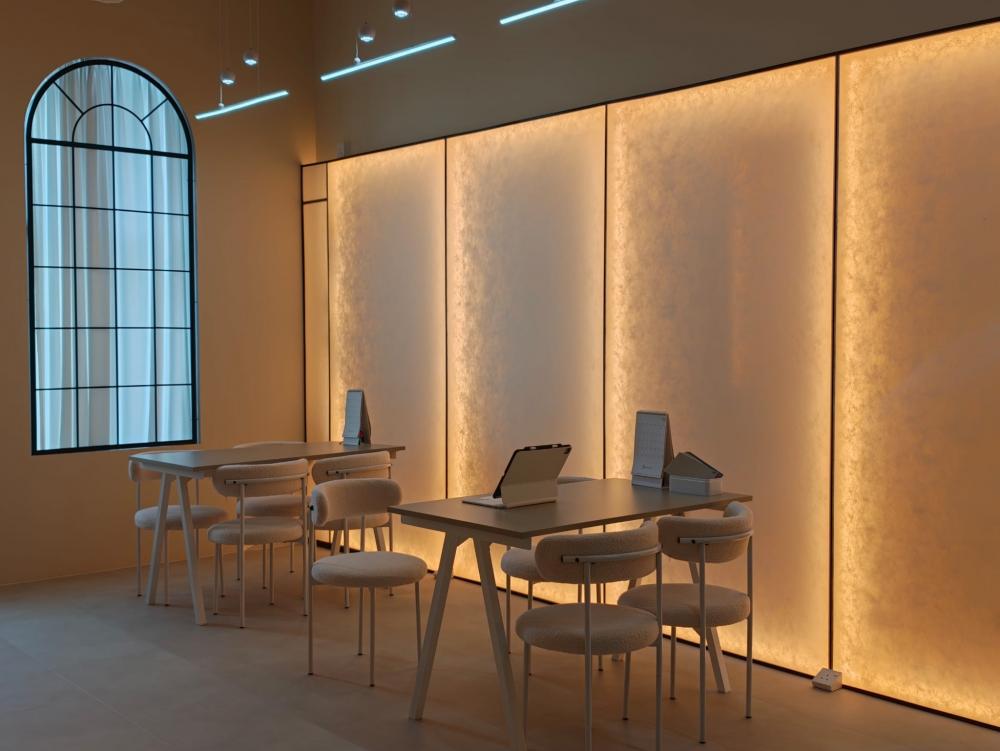 Minimalist Showroom with Window Grille and Lighting