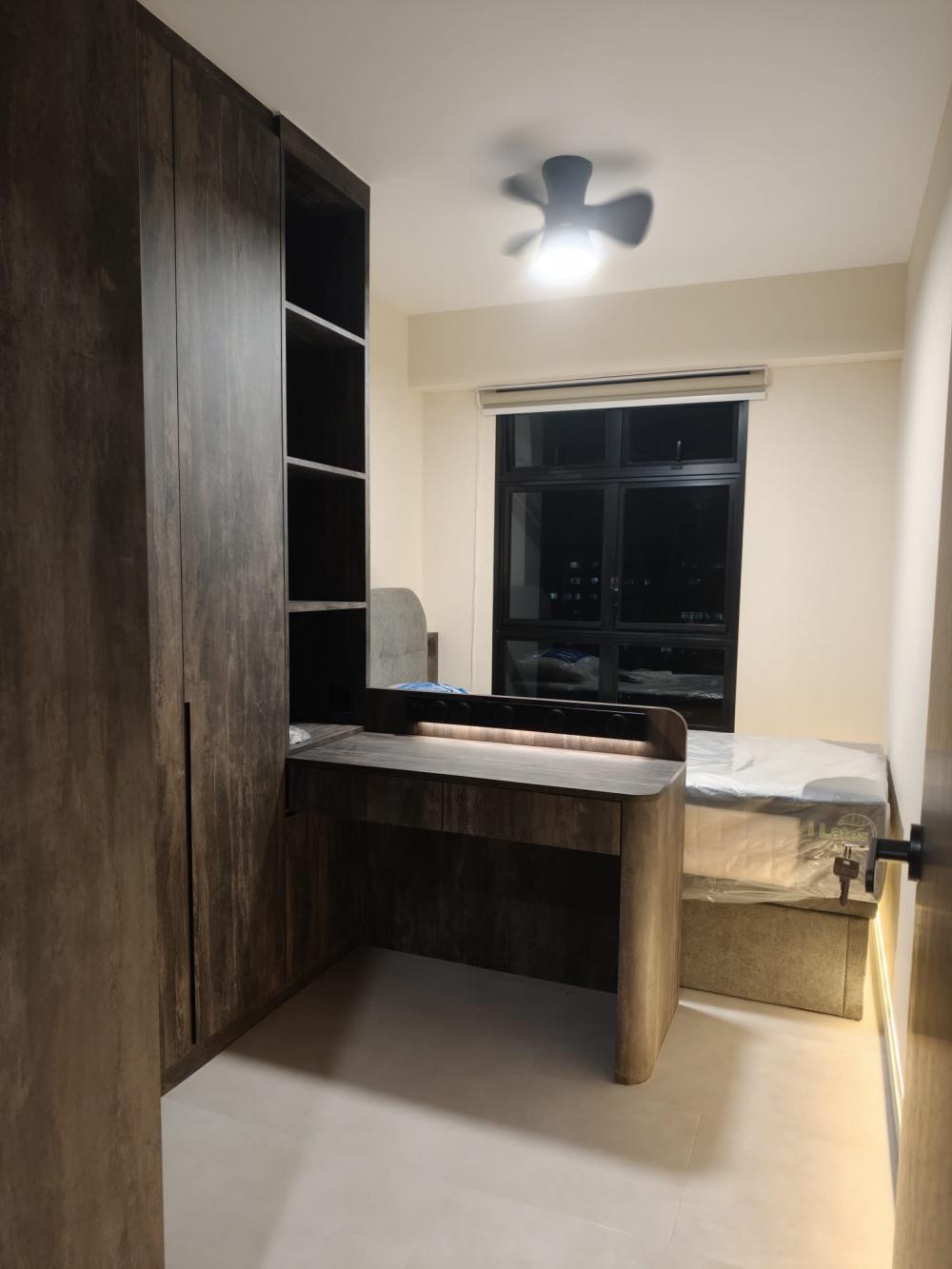 Modern Bedroom with Platform Bed and Vinyl Flooring