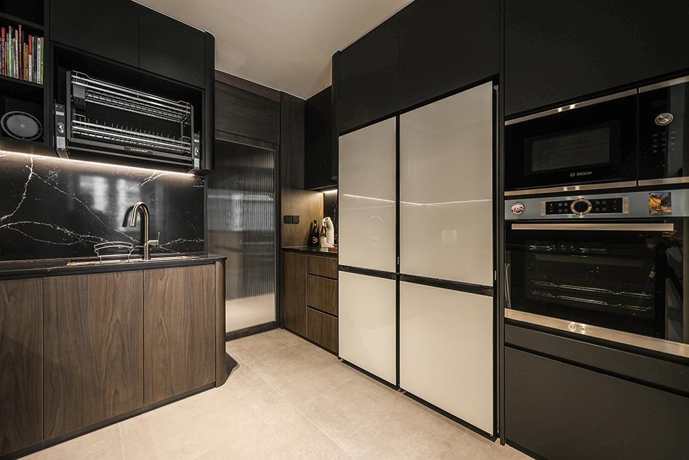 Industrial Kitchen with Countertop and Homogeneous Tiles
