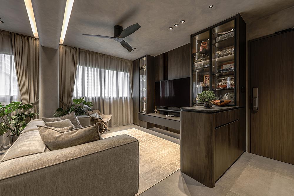 Industrial Living Room with TV Console and Feature Wall