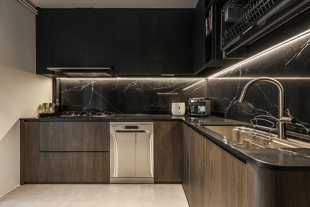 Industrial Kitchen with Countertop and Homogeneous Tiles