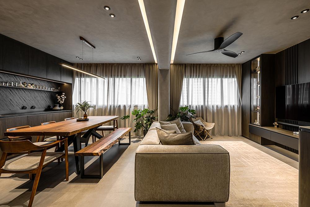 Industrial Living Room with TV Console and Feature Wall