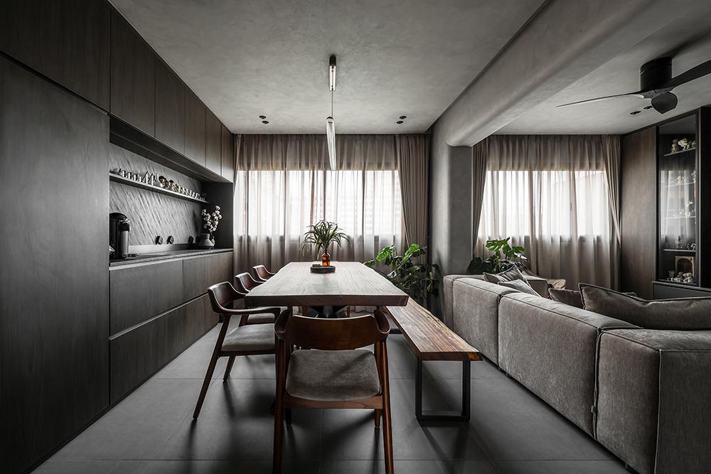 Industrial Dining Room with Dining Table and Storage Cabinets