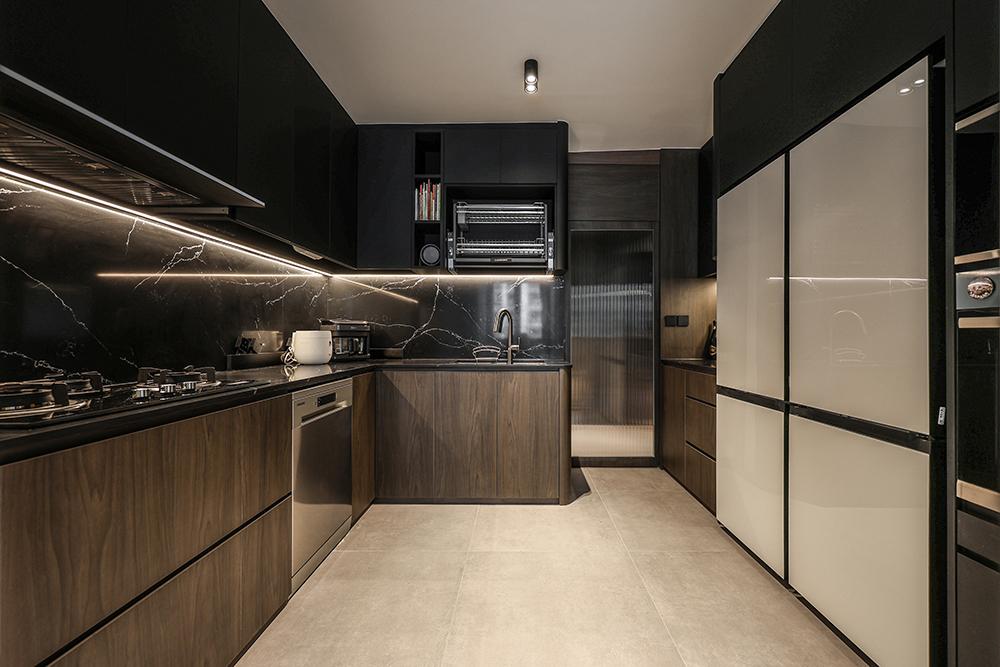 Industrial Kitchen with Countertop and Homogeneous Tiles