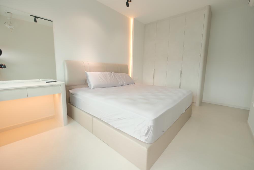 Minimalist Bedroom with Vinyl Flooring and Wardrobe