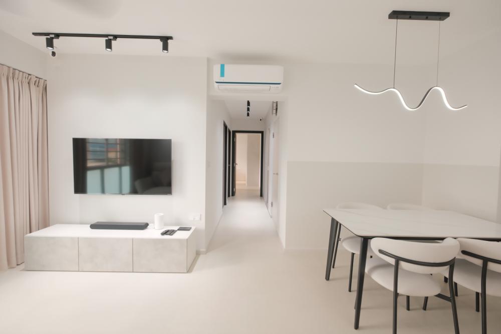 Minimalist Living Room with Vinyl Flooring and Drop Ceiling
