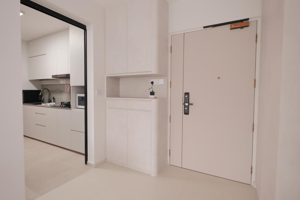Minimalist Foyer with Shoe Rack and Shoe Cabinets