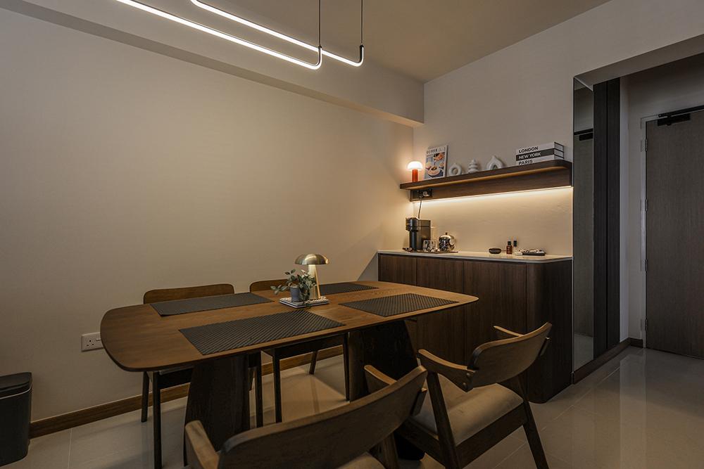 Modern Dining Room with Homogeneous Tiles and Dining Table
