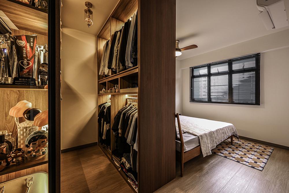 Asian Walk-in Wardrobe with Vinyl Flooring and Wardrobe