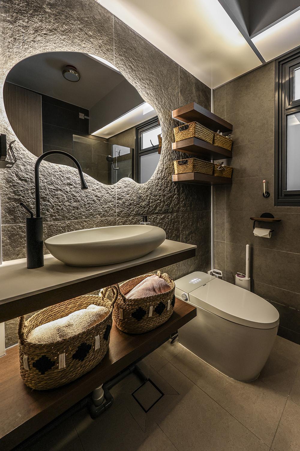 Asian Bathroom with Countertop and Homogeneous Tiles