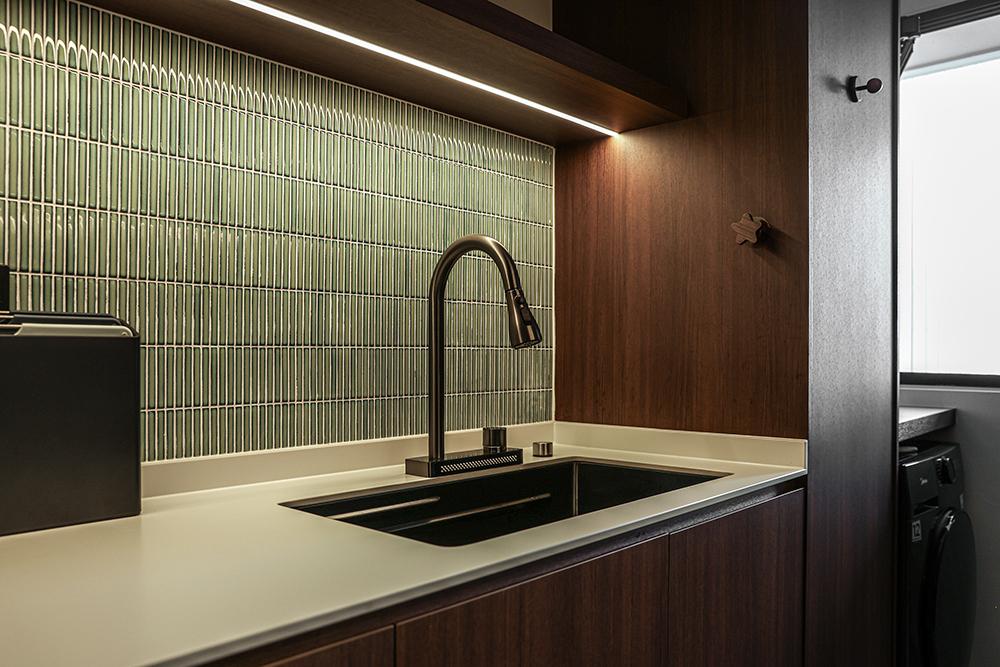 Asian Kitchen with Countertop and Kitchen Backsplash