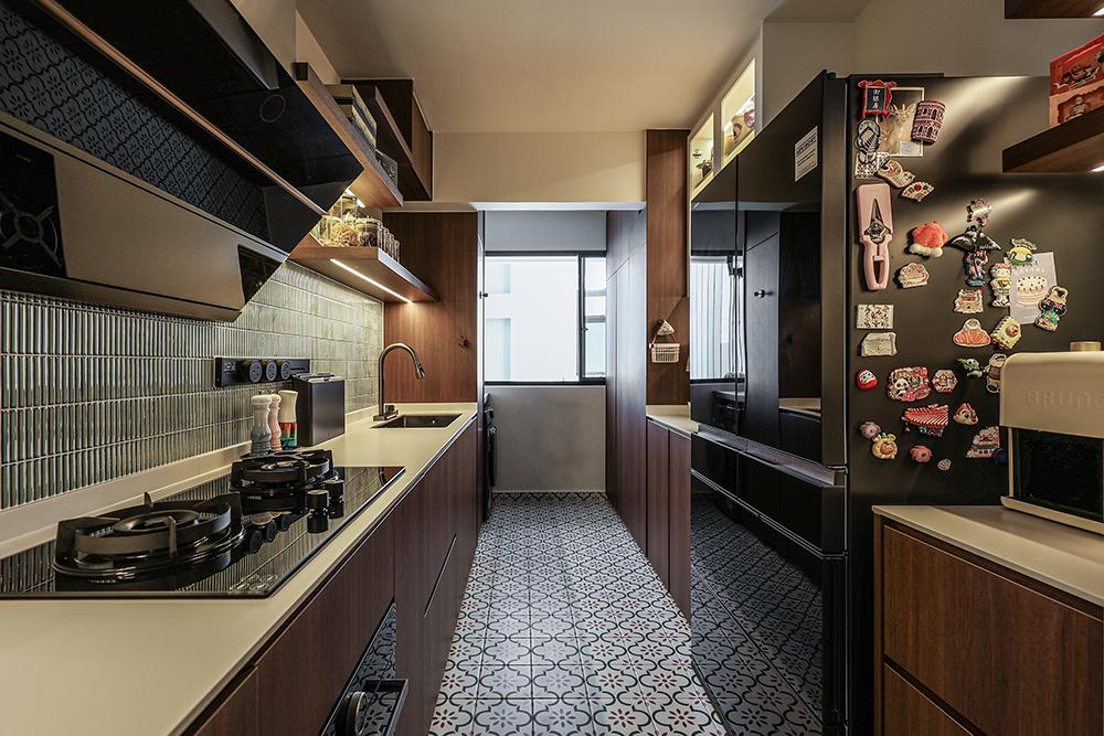 Asian Kitchen with Countertop and Homogeneous Tiles