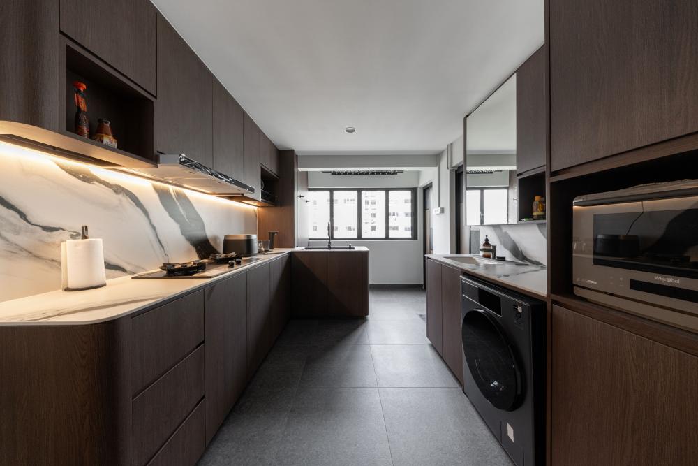 Scandinavian Kitchen with Countertop and Kitchen Window