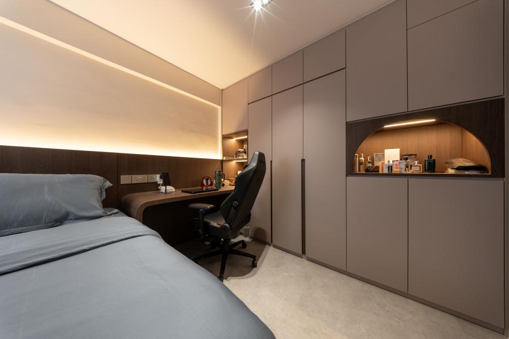 Scandinavian Bedroom with Queen Bed and Bed