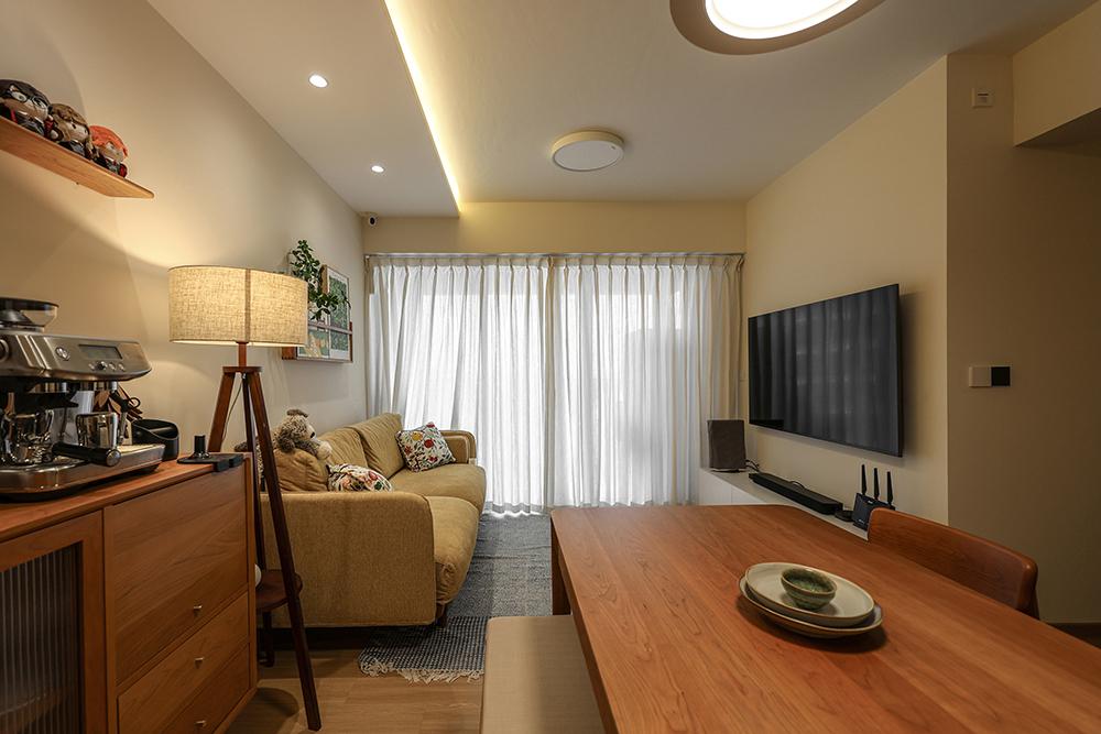 Scandinavian Living Room with Vinyl Flooring and Cove Lighting