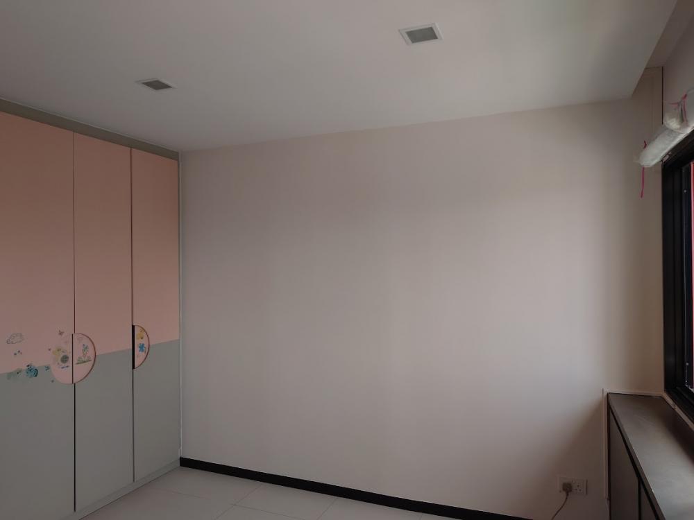 Asian Bedroom with Bookshelf and Vinyl Flooring