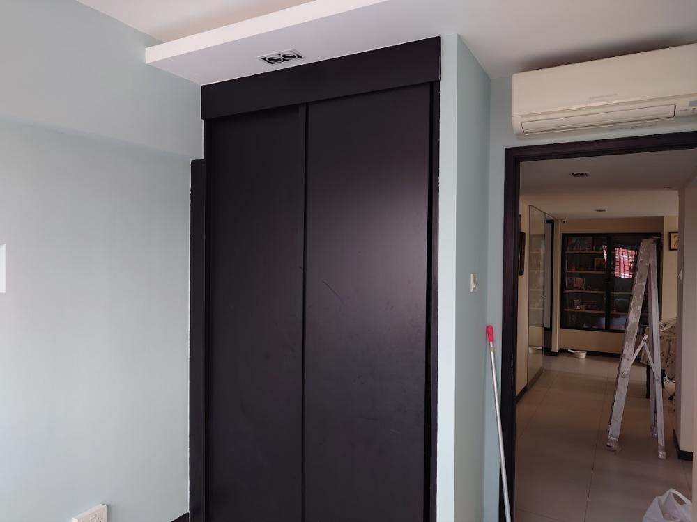 Asian Bedroom with Bookshelf and Vinyl Flooring
