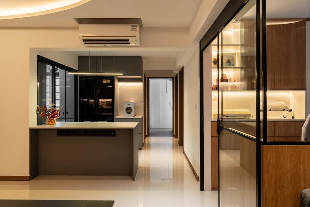 Modern Kitchen with Cement Floor and Wood Flooring