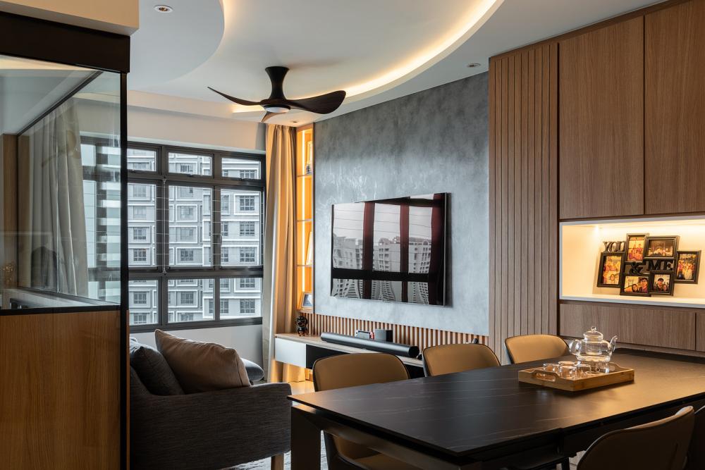 Modern Living Room with Feature Wall and Drop Ceiling