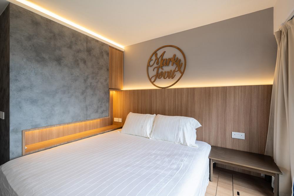 Modern Bedroom with Parquet Floor and Wood Flooring