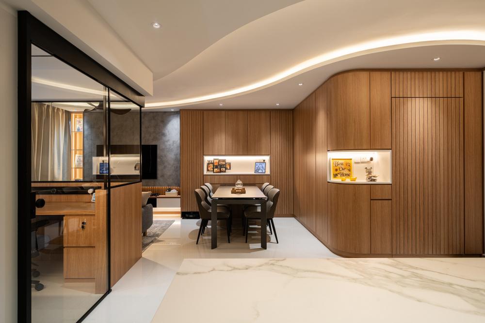 Modern Living Room with TV Console and Drop Ceiling