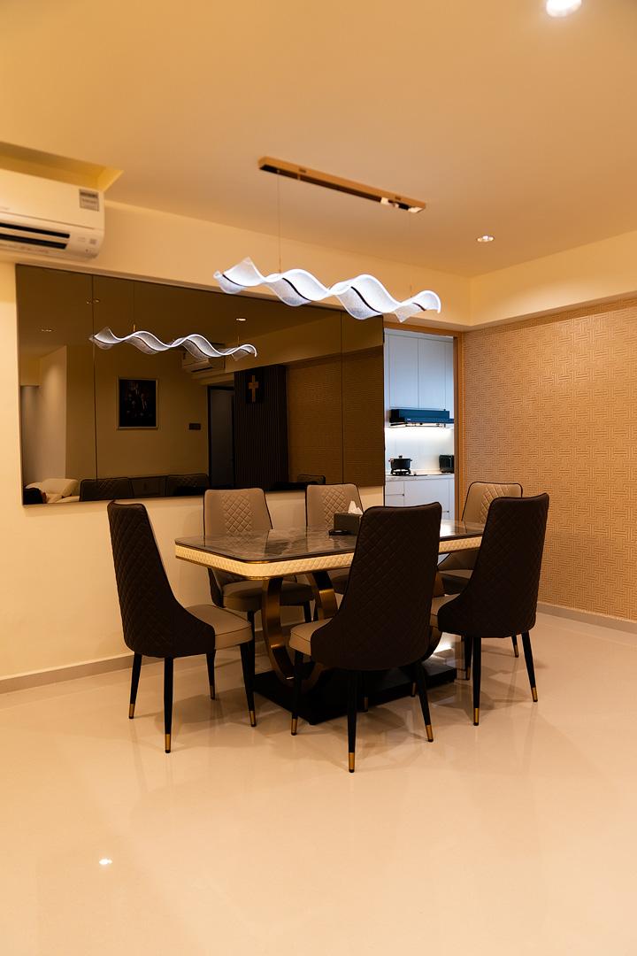 Modern Dining Room with Tableware and Drinkware