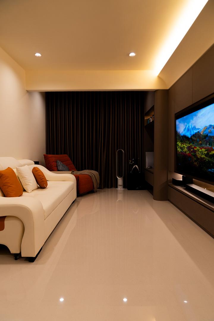 Modern Living Room with Granite Floor and TV Console