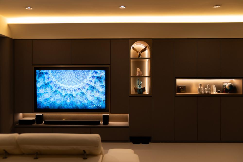 Modern Living Room with Granite Floor and TV Console